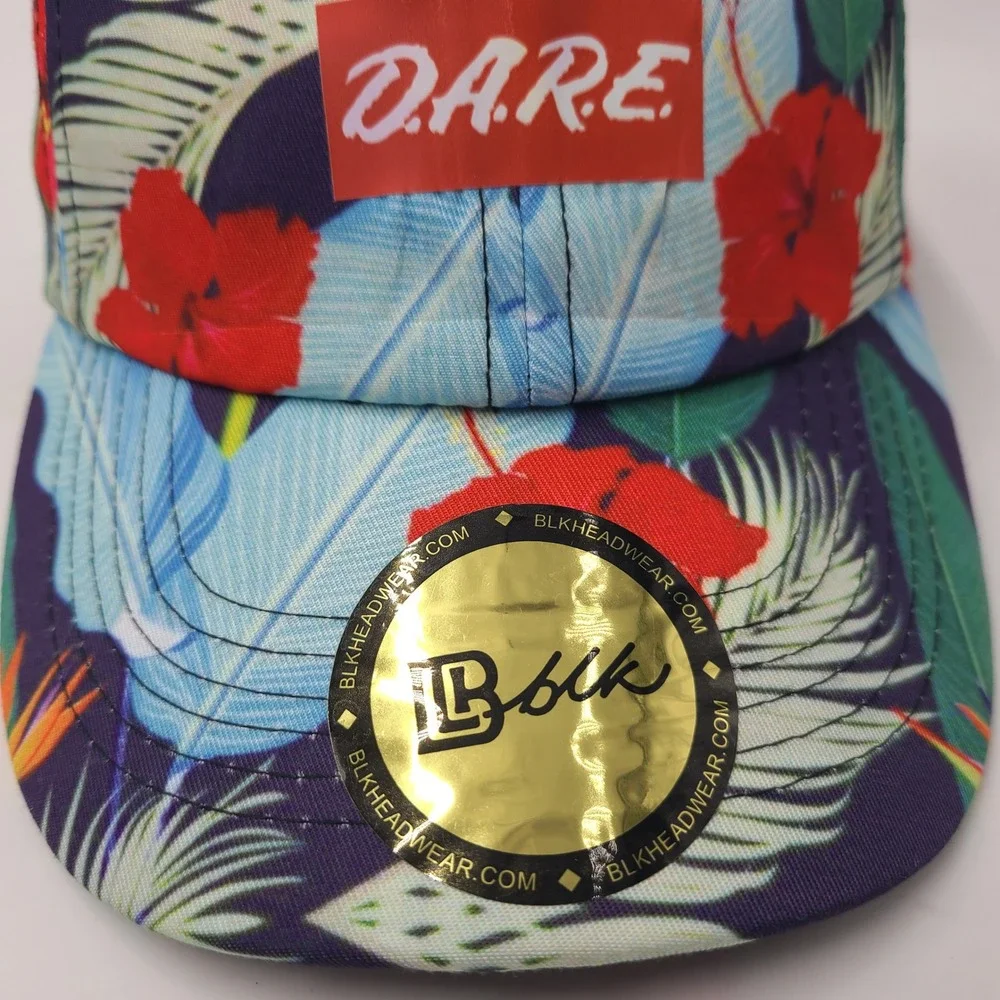 DARE Hat Strapback (Fits‎ Small) Blue Red Floral All Over Print Tropical Skate